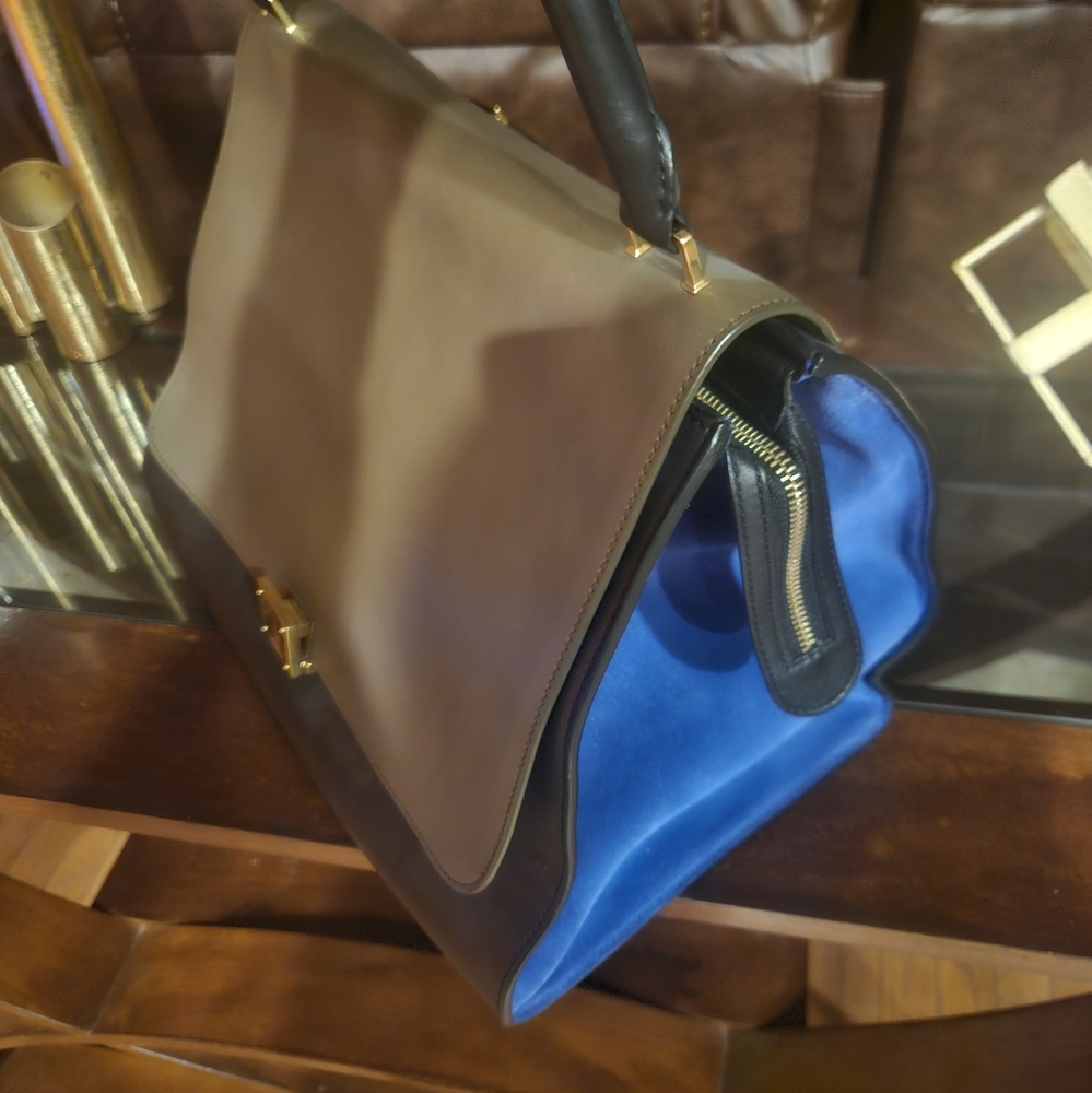 CELINE Brown Leather and Blue Suede Women's Bag